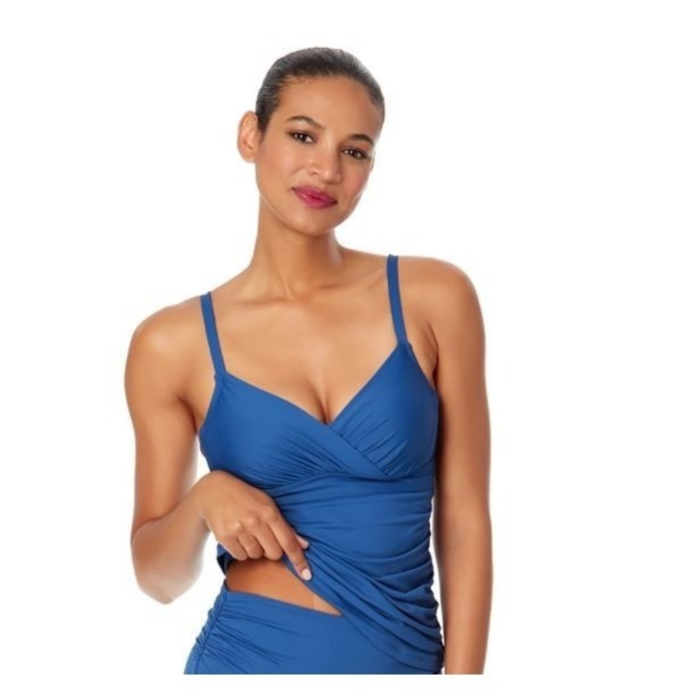 Anne‎ Cole Women's Shirred Underwire Tankini Swim Top in Slate Blue 32DD/34D